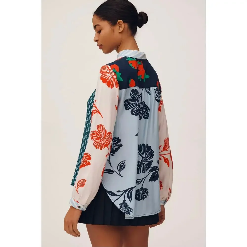 Anthropologie Maeve Paz Contrast Button-Down.  Size M. Retails $128 - Picture 2 of 12